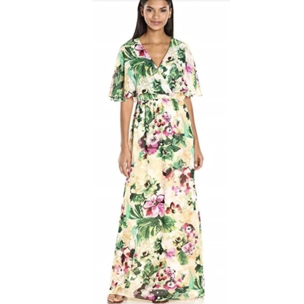 Leslie Fay Flutter Sleeve Floral Maxi Dress, size 10